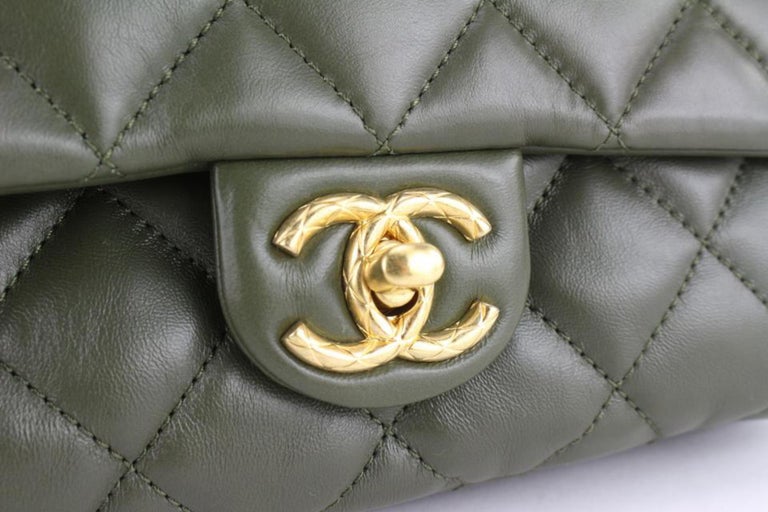Chanel 2023 Khaki Quilted Lambskin Small Flap Bag GHW Olive Army