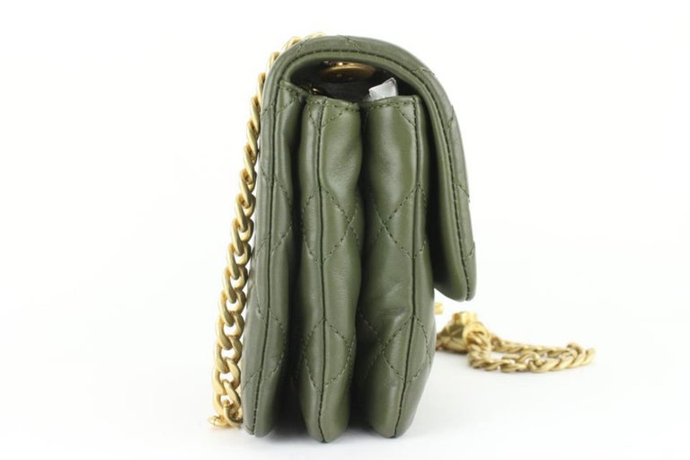 Chanel 2023 Khaki Quilted Lambskin Small Flap Bag GHW Olive Army