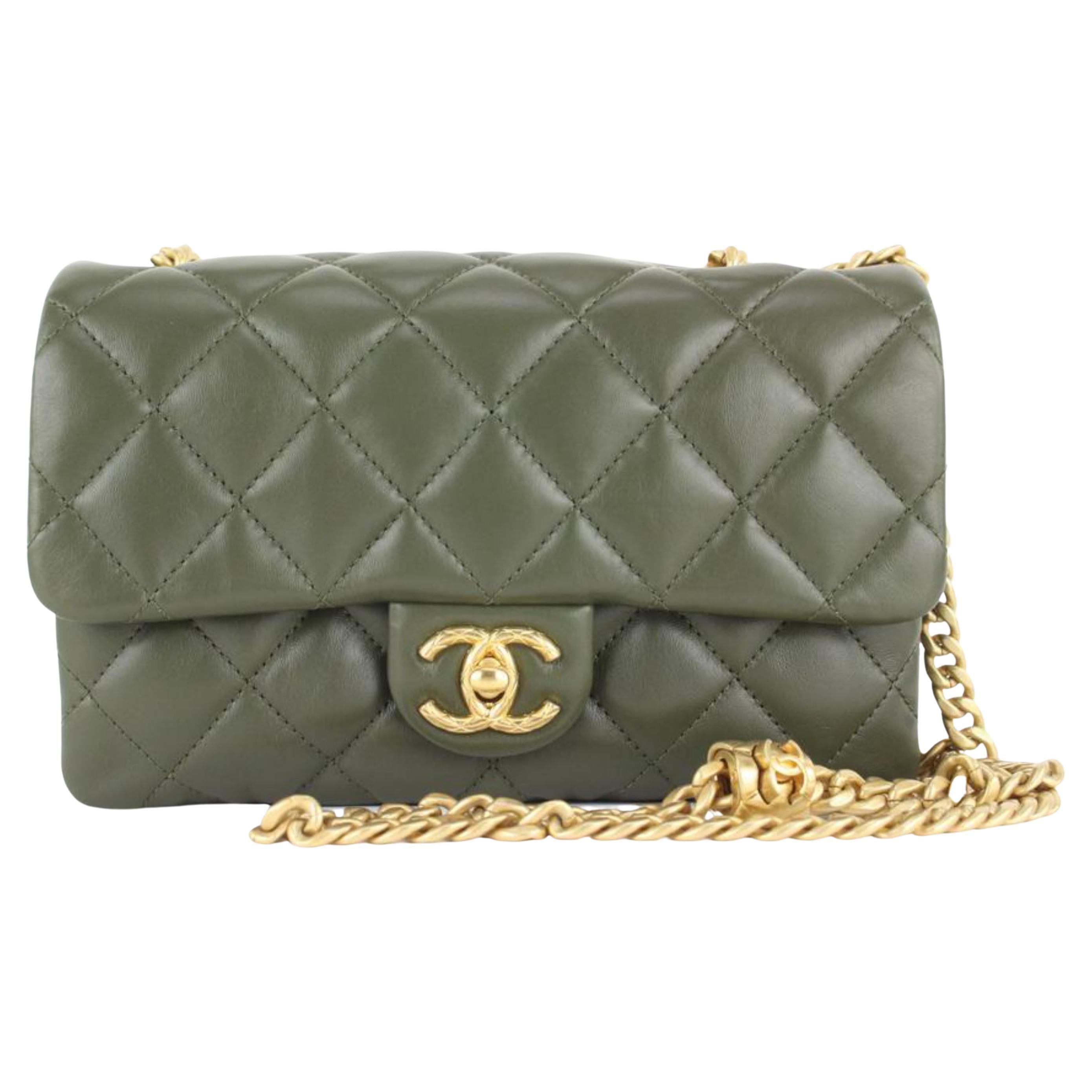 Chanel 2023 Khaki Quilted Lambskin Small Flap Bag GHW Olive Army Green  2cj104 at 1stDibs