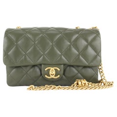 Chanel 2023 Khaki Quilted Lambskin Small Flap Bag GHW Olive Army Green 2cj104
