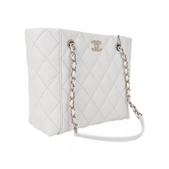 Chanel 2023 Limited Edition White Quilted Caviar Leather Large Tote Bag