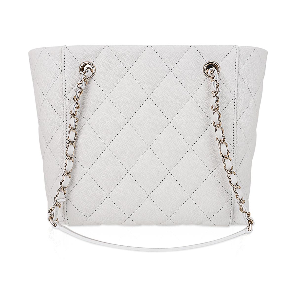 Chanel 2023 Limited Edition White Quilted Caviar Leather Large Tote Bag 2