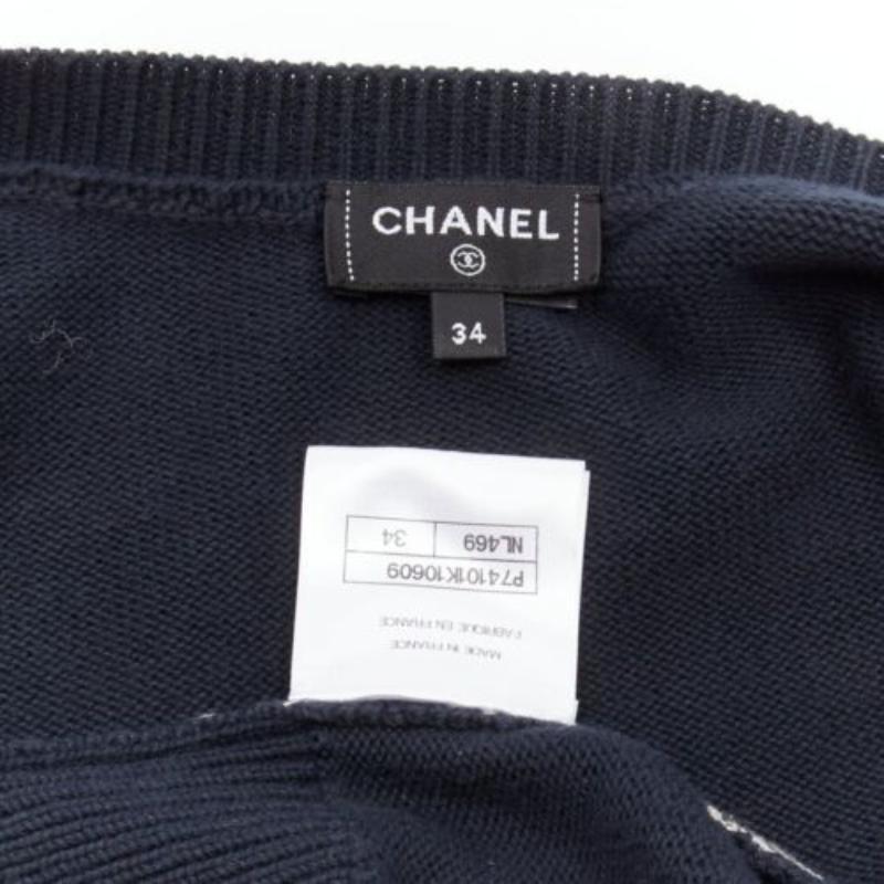 CHANEL 2023 navy white CC 5 perfume logo cotton cropped cardigan FR34 XS 4