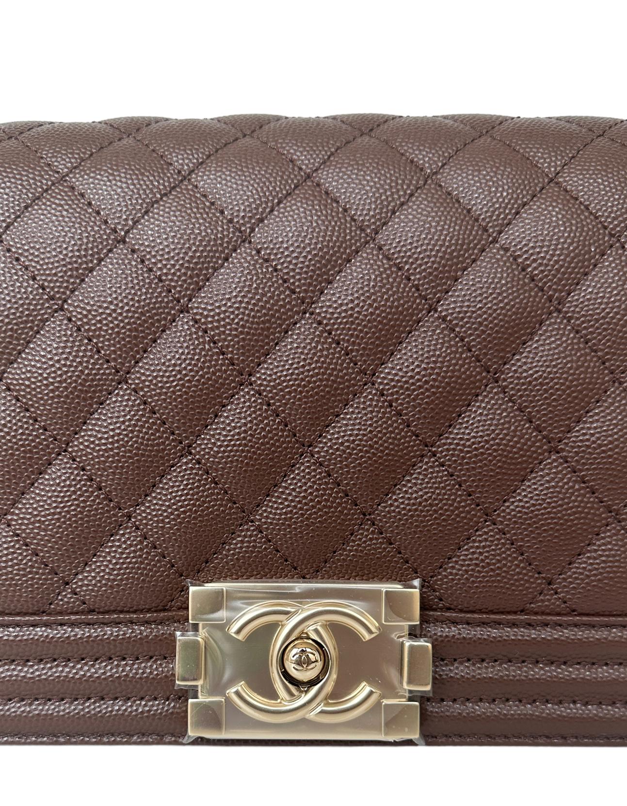 Chanel 2023 NEW Brown Caviar Leather Quilted Medium Boy Bag 6