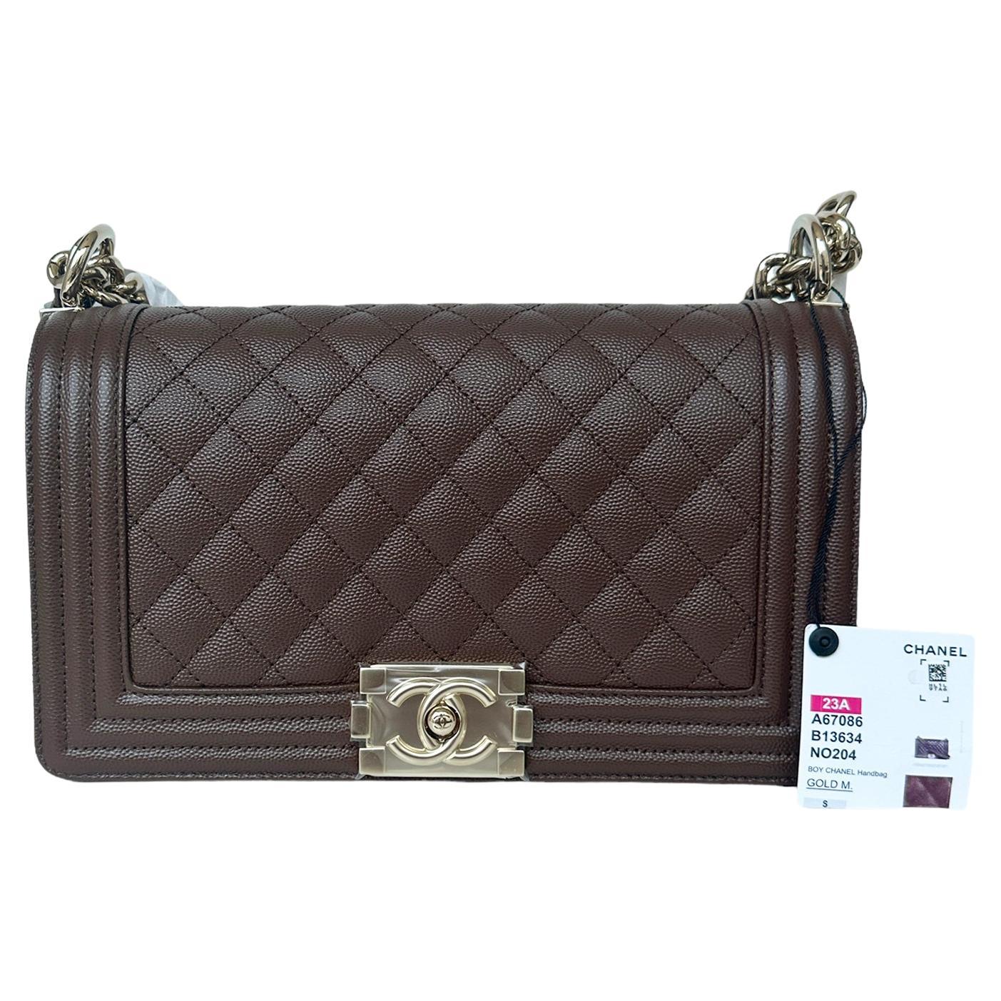 Chanel 2023 NEW Brown Caviar Leather Quilted Medium Boy Bag