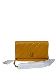 Chanel 2023 NEW Mustard Yellow Quilted Wallet On Chain WOC Crossbody Bag