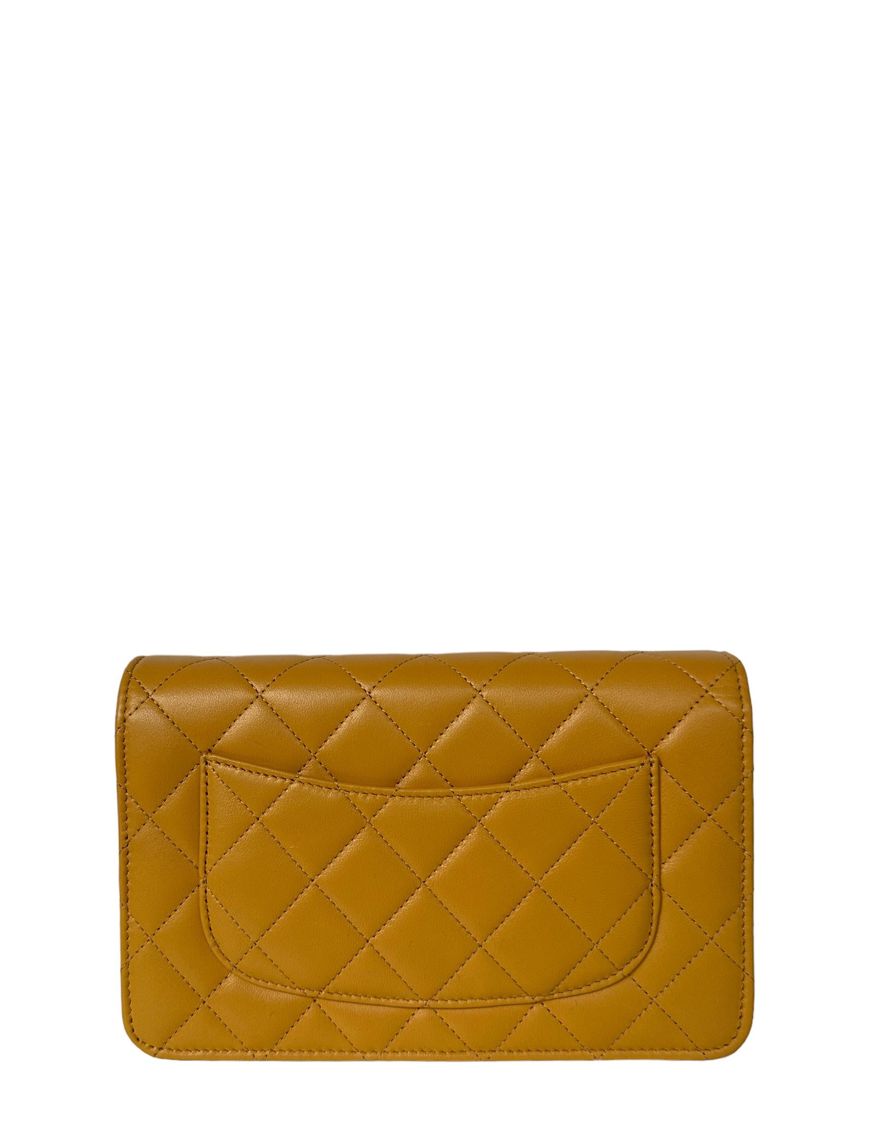 Women's Chanel 2023 NEW Mustard Yellow Quilted Wallet On Chain WOC Crossbody Bag For Sale