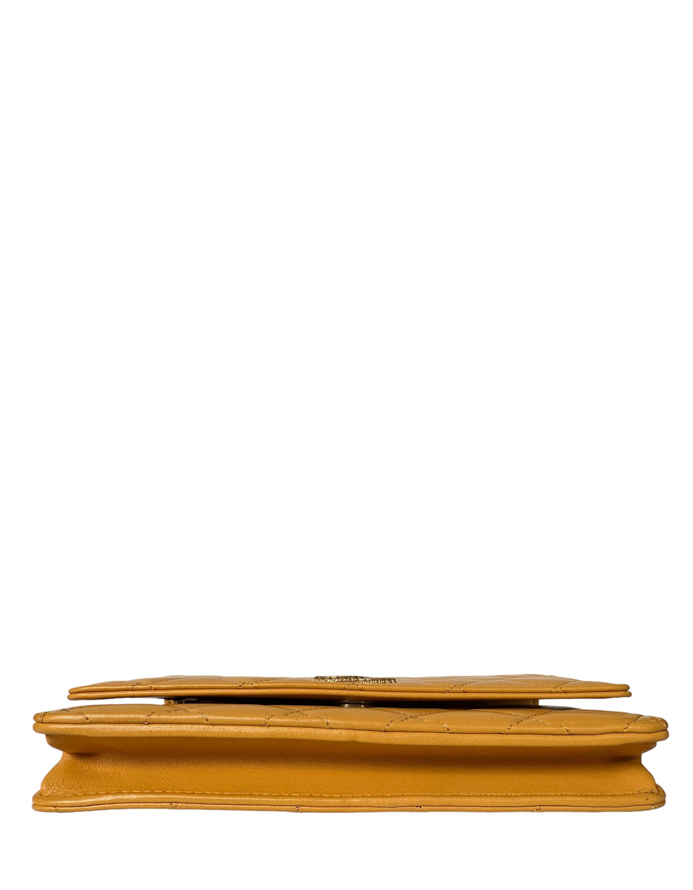 Chanel 2023 NEW Mustard Yellow Quilted Wallet On Chain WOC Crossbody Bag For Sale 4