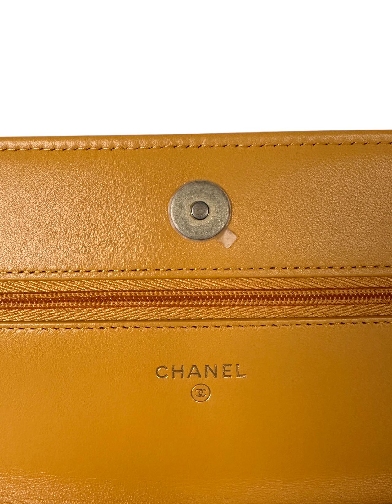 Chanel 2023 NEW Mustard Yellow Quilted Wallet On Chain WOC Crossbody Bag For Sale 6