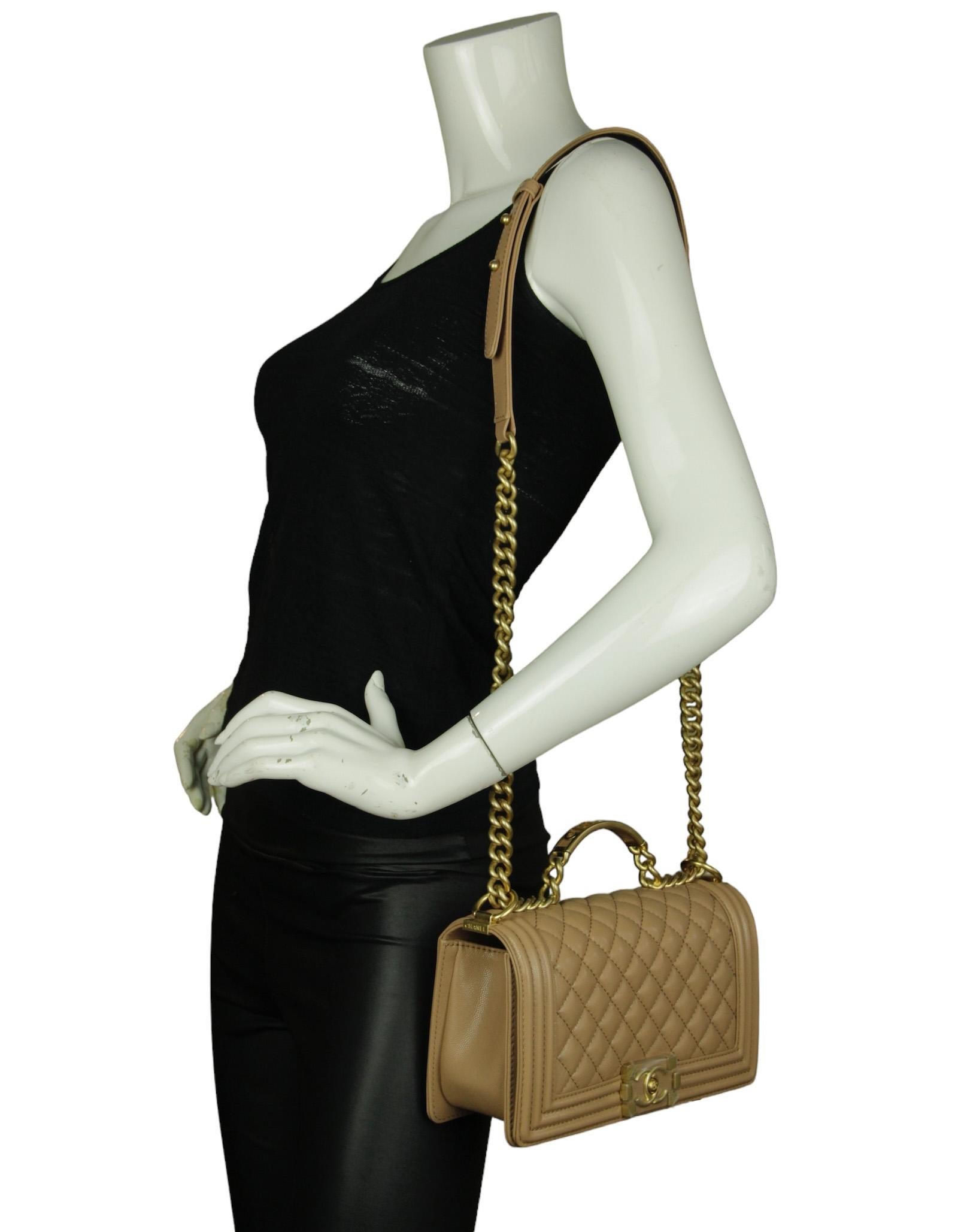 Chanel 2023 NWT Dark Beige Caviar Medium Top Handle Boy Bag For Sale at 1stDibs