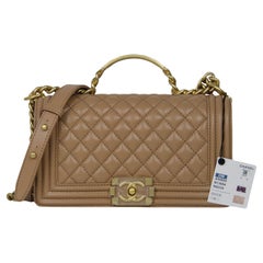 Chanel 2023 NWT Dark Beige Caviar Medium Top Handle Boy Bag