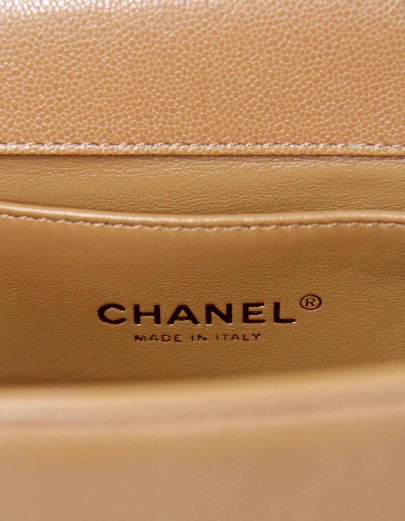 Chanel 2023 NWT Tan Caviar Leather Chevron Quilted Medium Boy Bag For Sale 4