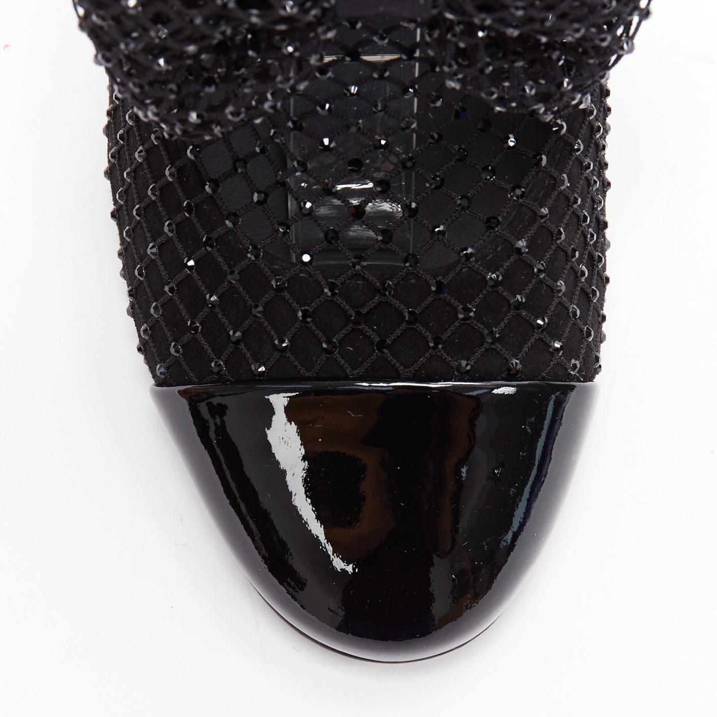 CHANEL 2023 Resille 90 black crystal fishnet bow silver CC sock boots EU38.5 In Good Condition In Hong Kong, NT