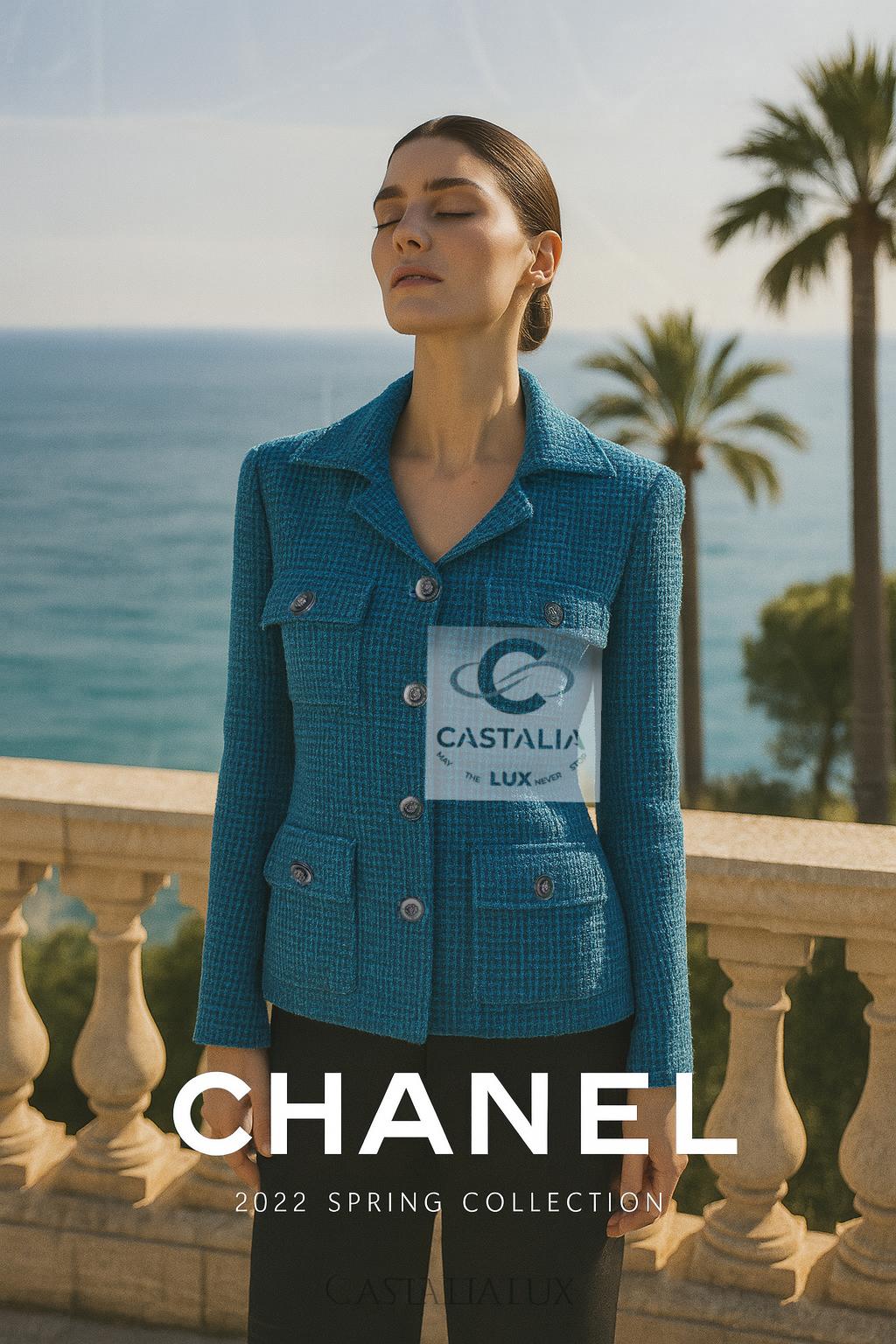 Giacca di tweed turchese Chanel - Collezione Primavera 2023 di Virginie Viard

~ Immergiti nella brillantezza cristallina della visione di Chanel per la primavera 2023. 
questa giacca in tweed turchese è un omaggio lirico ai cieli della Riviera.

~