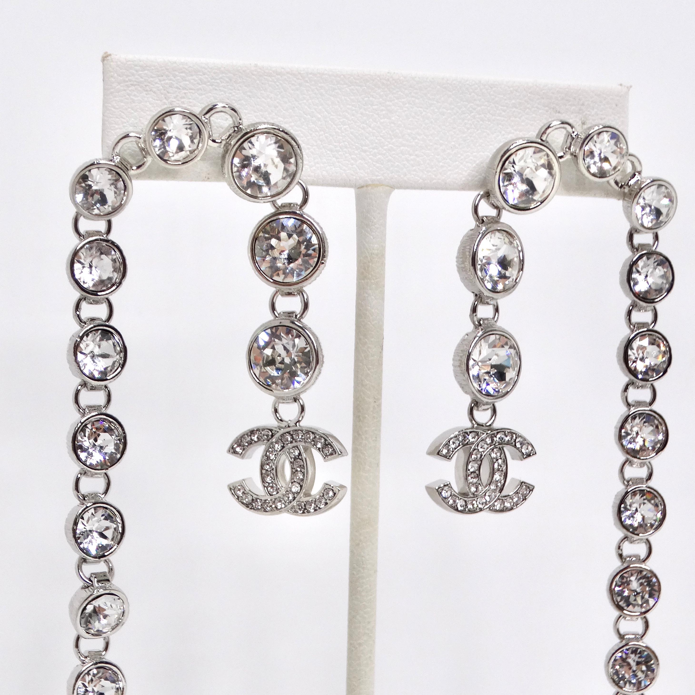 Women's or Men's Chanel 2023 Silver Crystal Chandelier Earrings