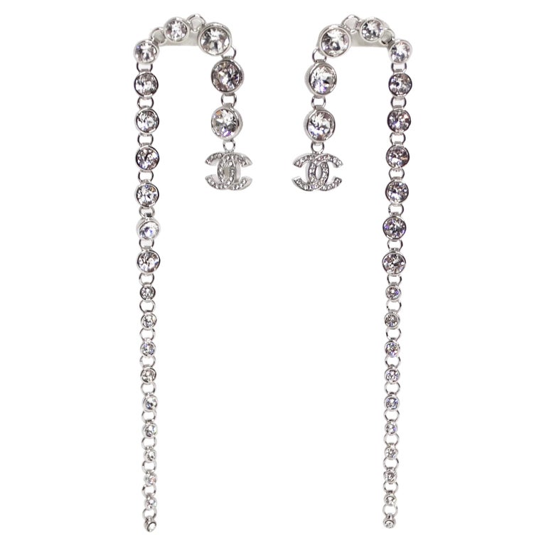 Chanel 2023 Silver Crystal Chandelier Earrings at 1stDibs