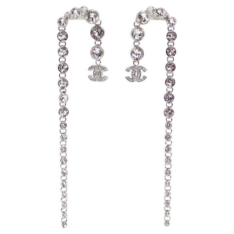 Chanel Large Black and Silver Drop Earrings