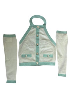 Chanel 2023 Spring Runway Green Halter cashmere with removable sleeve vest