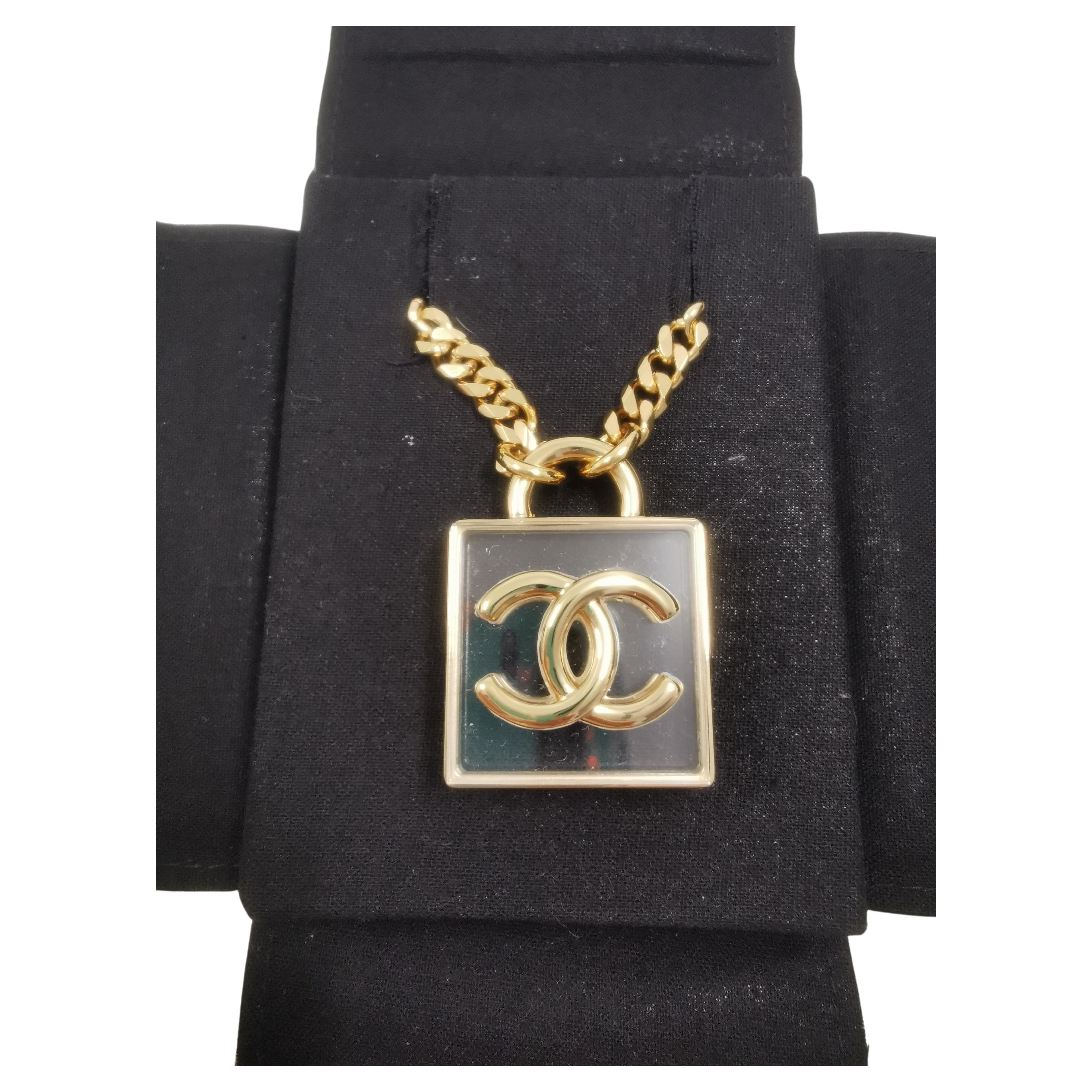 Chanel 2023 SS CC Square Resin Gold Long Chain Necklace