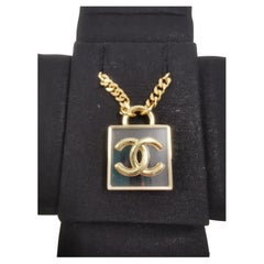 CHANEL 2023 SS CC Square Resin Gold Long Chain Necklace