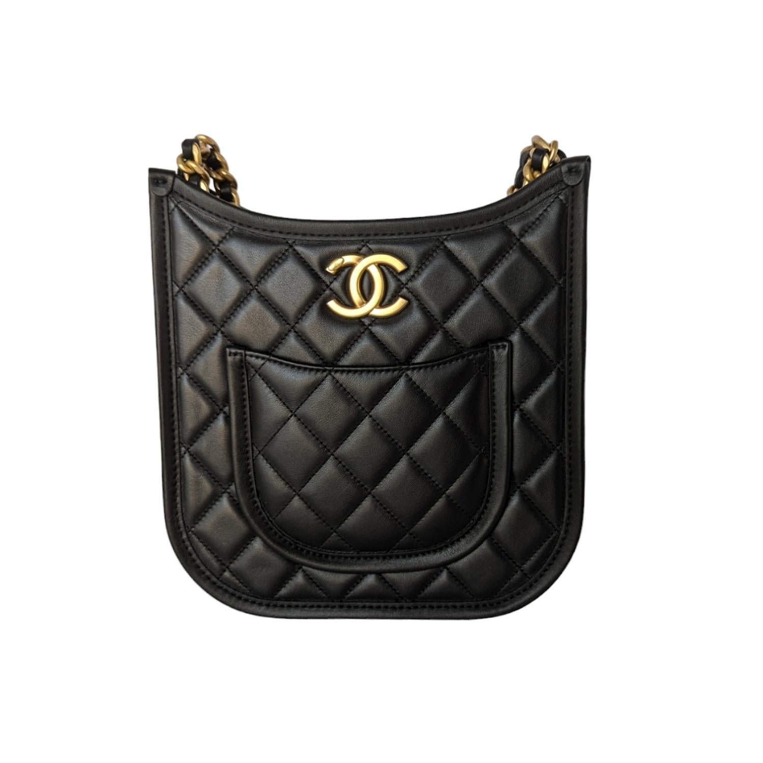 Up for sale is this chic and luxurious Chanel 2024 black calfskin quilted CC crossbody hobo handbag. This stunning bag is a perfect blend of elegance and functionality. Crafted from soft black calfskin leather with a timeless quilted CC logo design.