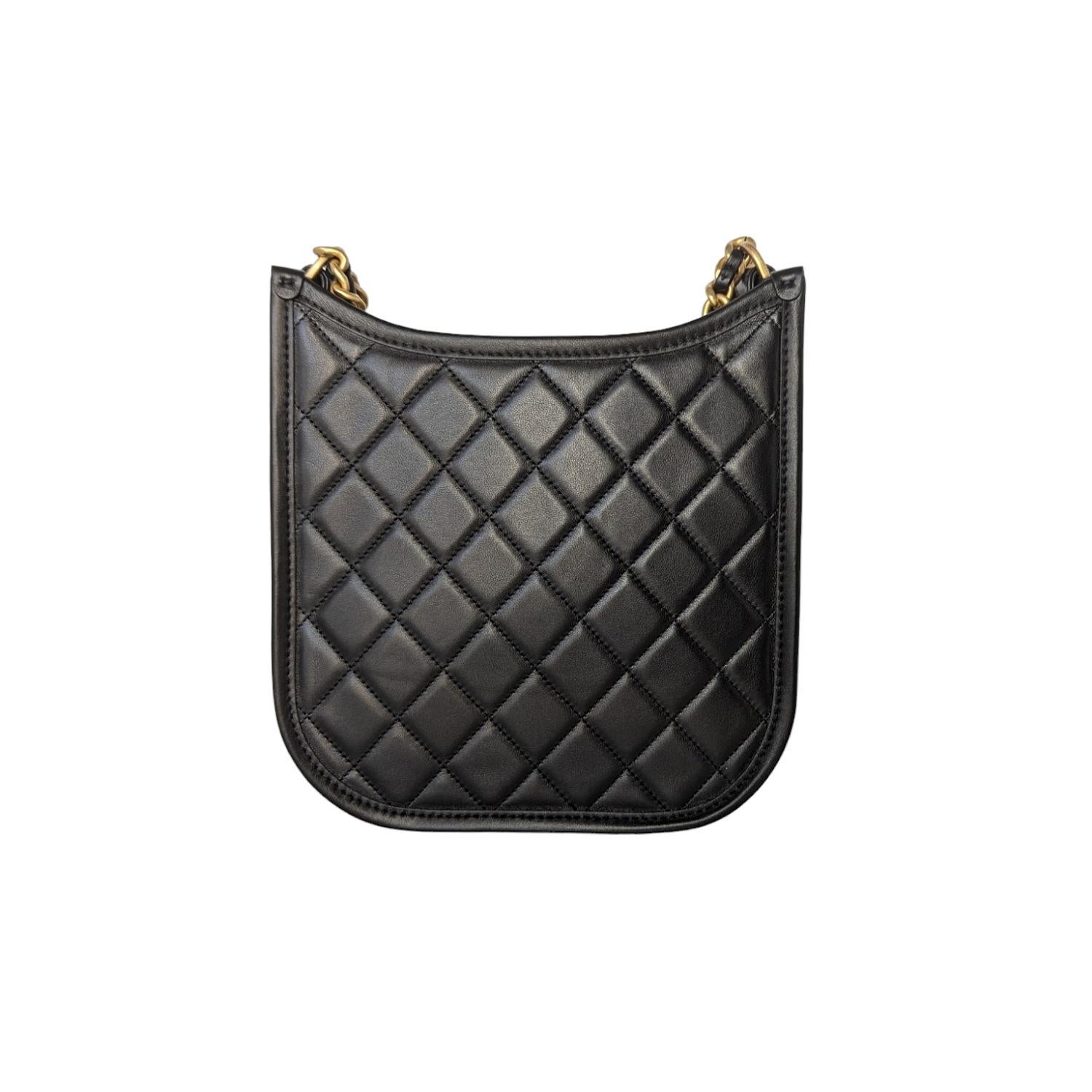 Chanel 2024 Black Calfskin Quilted CC Crossbody Hobo Handbag 1