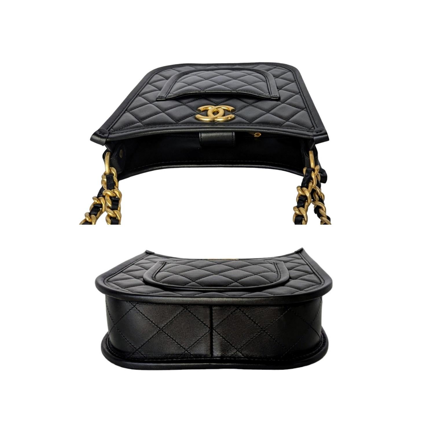 Chanel 2024 Black Calfskin Quilted CC Crossbody Hobo Handbag 2