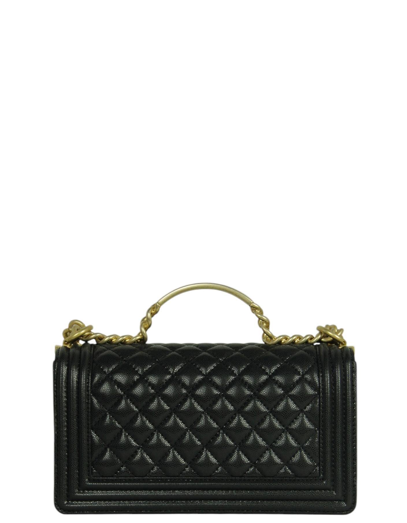 Chanel 2024 Black Caviar Leather Quilted Medium Top Handle Boy Bag In Excellent Condition For Sale In New York, NY