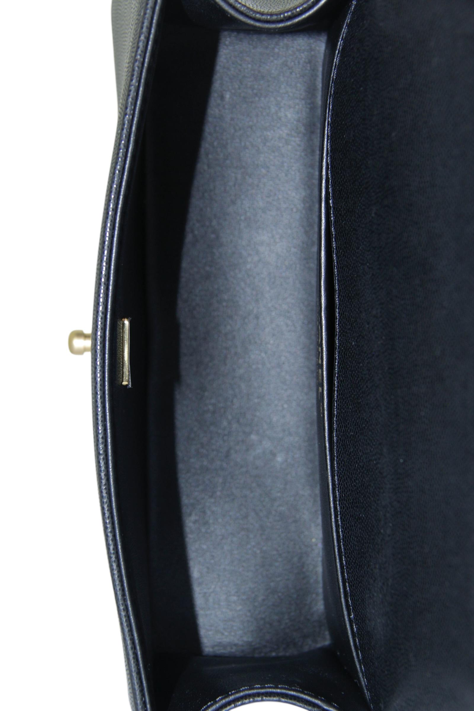 Chanel 2024 Black Caviar Leather Quilted Medium Top Handle Boy Bag For Sale 2