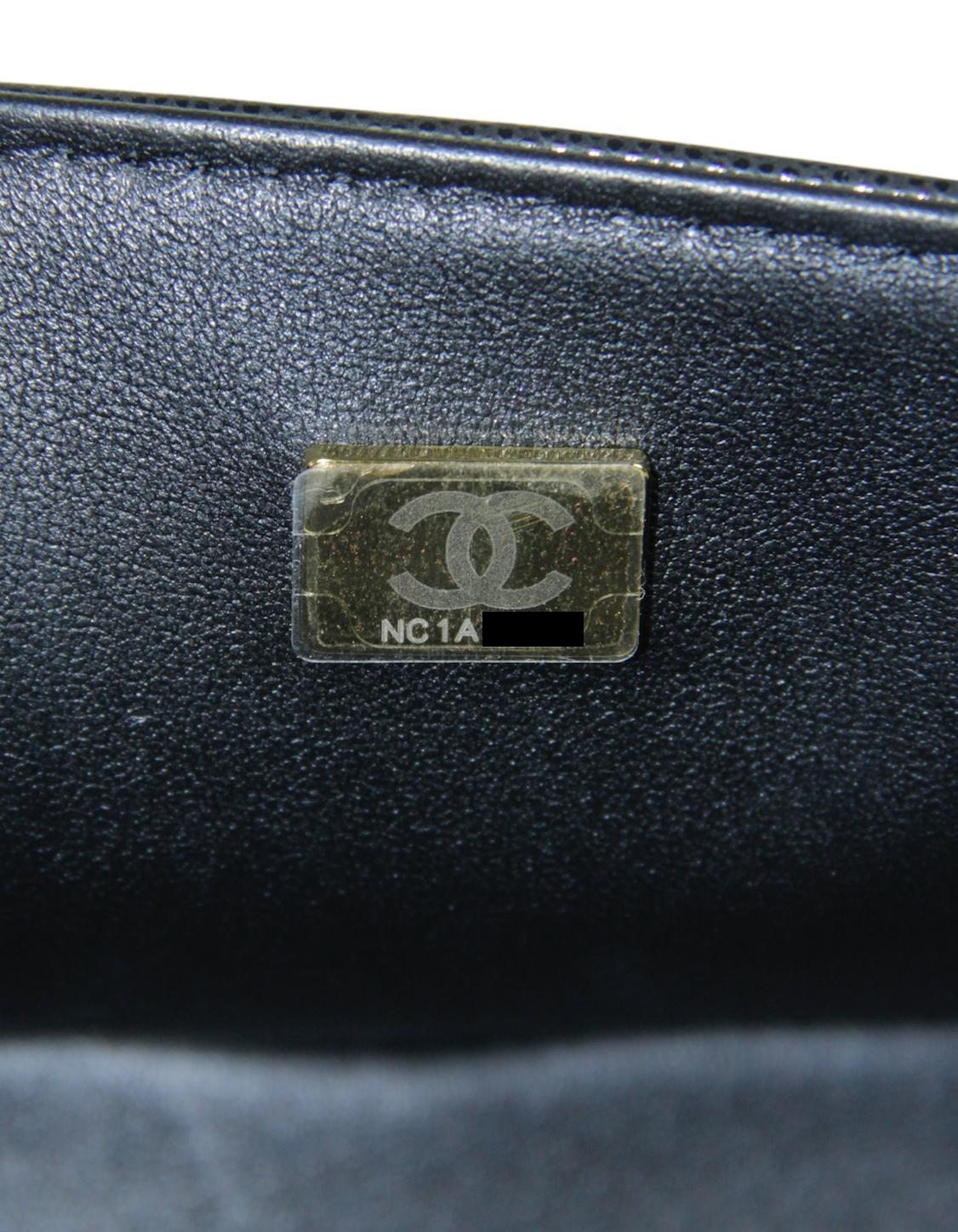 Chanel 2024 Black Caviar Leather Quilted Medium Top Handle Boy Bag For Sale 4