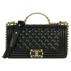 Chanel 2024 Black Caviar Leather Quilted Medium Top Handle Boy Bag