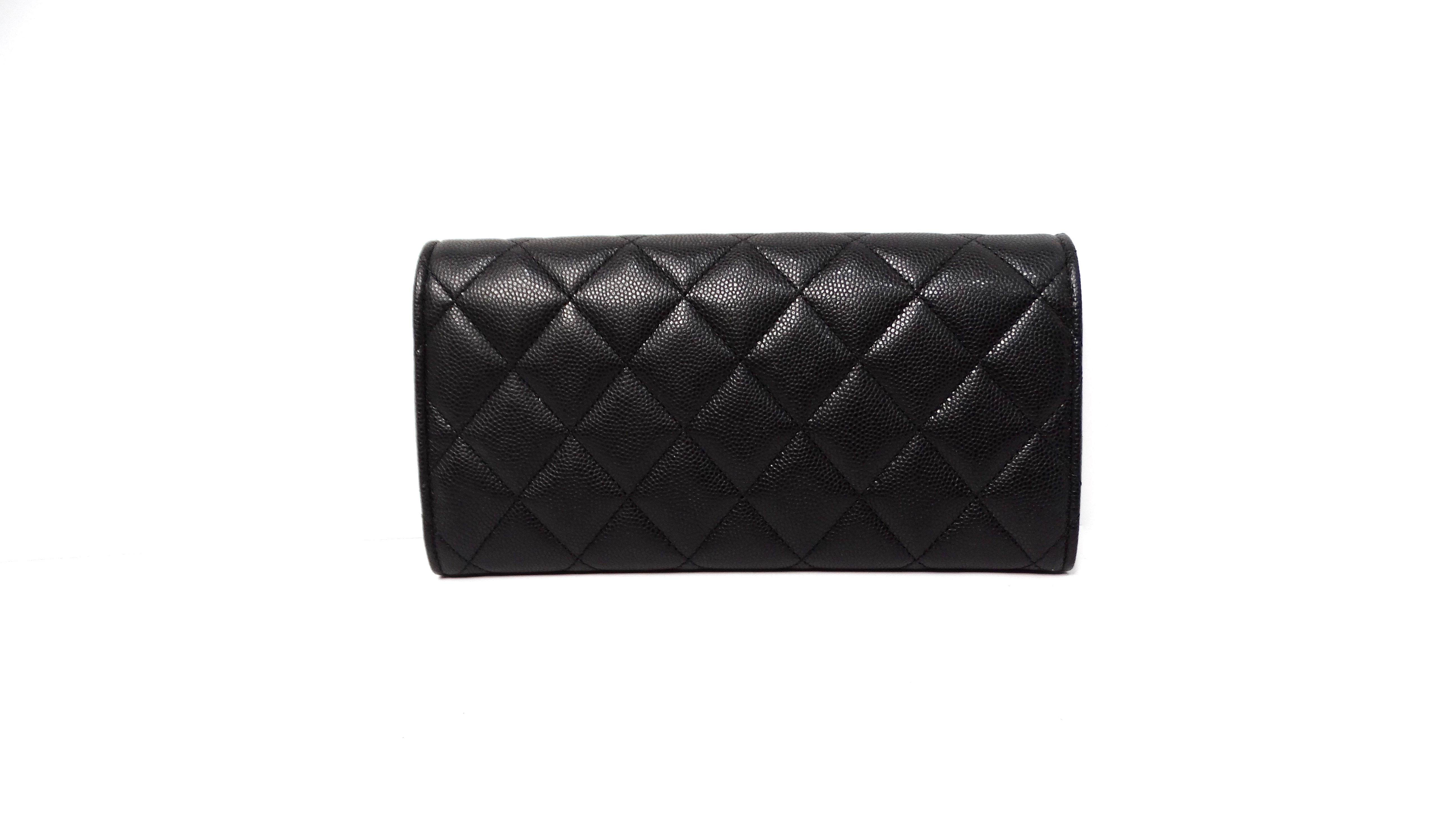 Chanel 2024 Black Caviar Quilted Leather Long Flap Wallet In Good Condition For Sale In Scottsdale, AZ