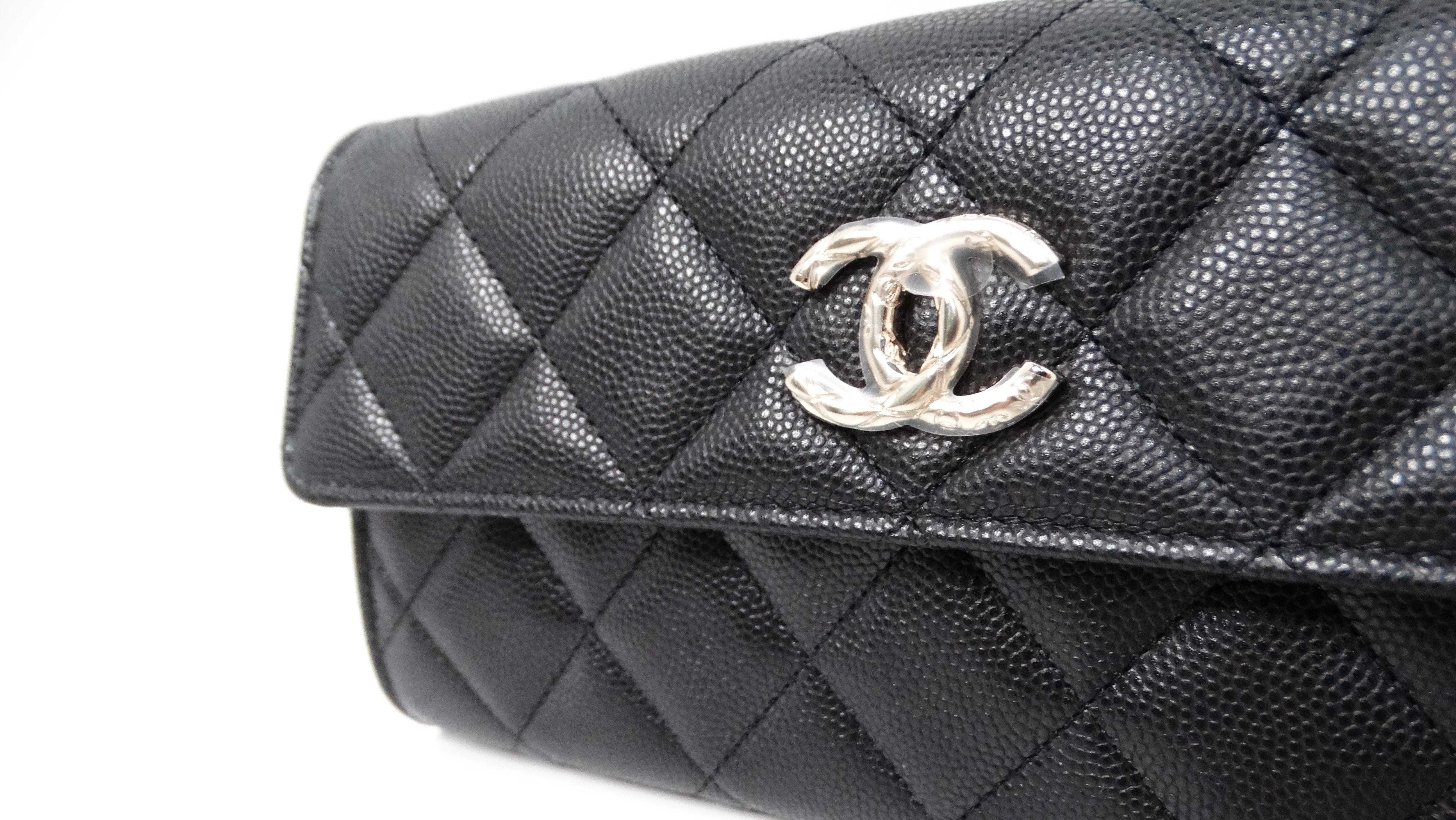 Women's or Men's Chanel 2024 Black Caviar Quilted Leather Long Flap Wallet For Sale
