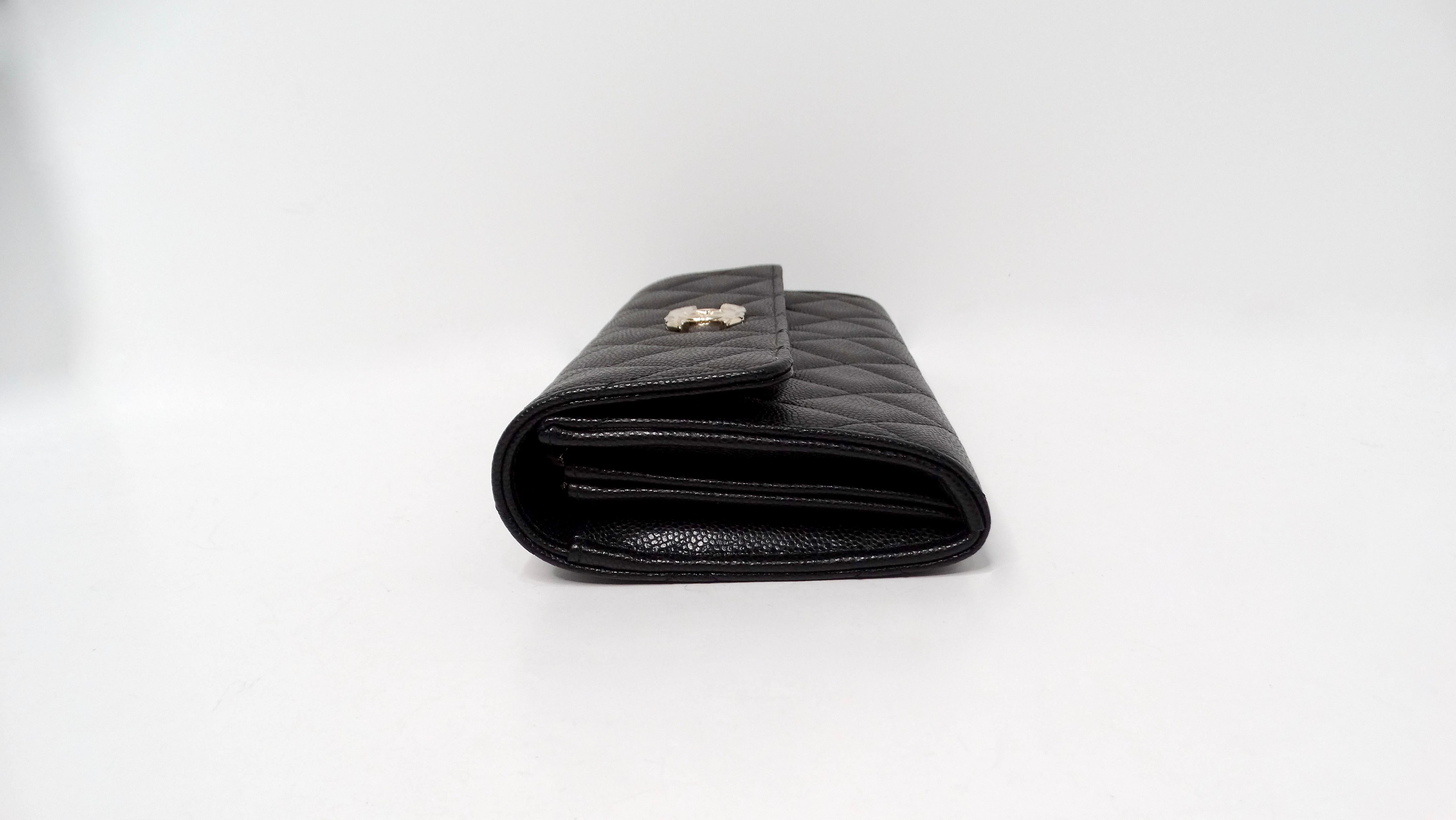 Chanel 2024 Black Caviar Quilted Leather Long Flap Wallet For Sale 2