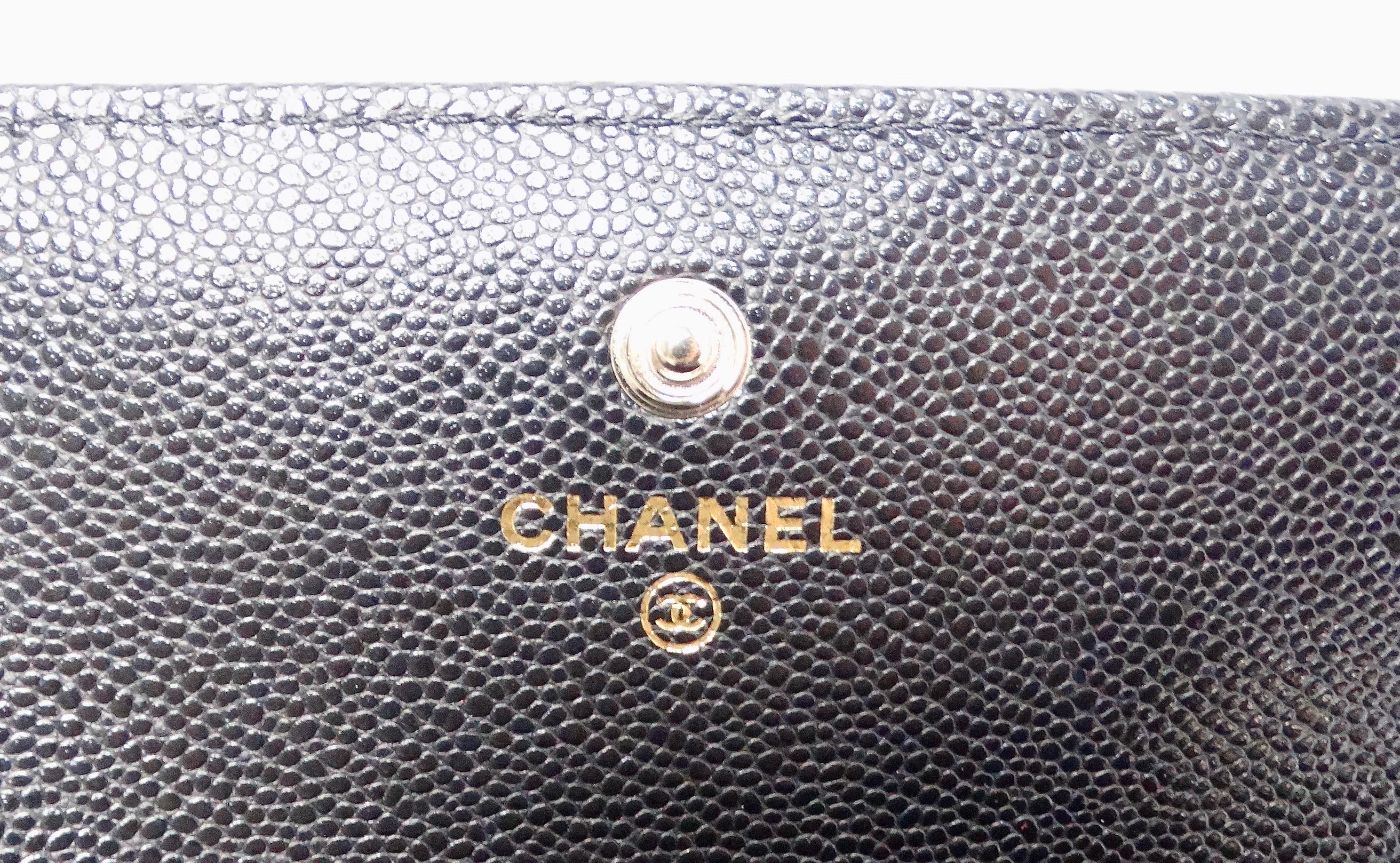 Chanel 2024 Black Caviar Quilted Leather Long Flap Wallet For Sale 5
