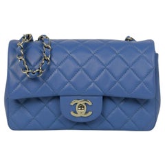 Chanel 2024 Blue Lambskin Leather Quilted Rectangular Mini Flap