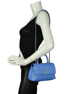 Chanel 2024 Blue Quilted Caviar Leather Mini Coco Handle Flap Bag w/ Strap
