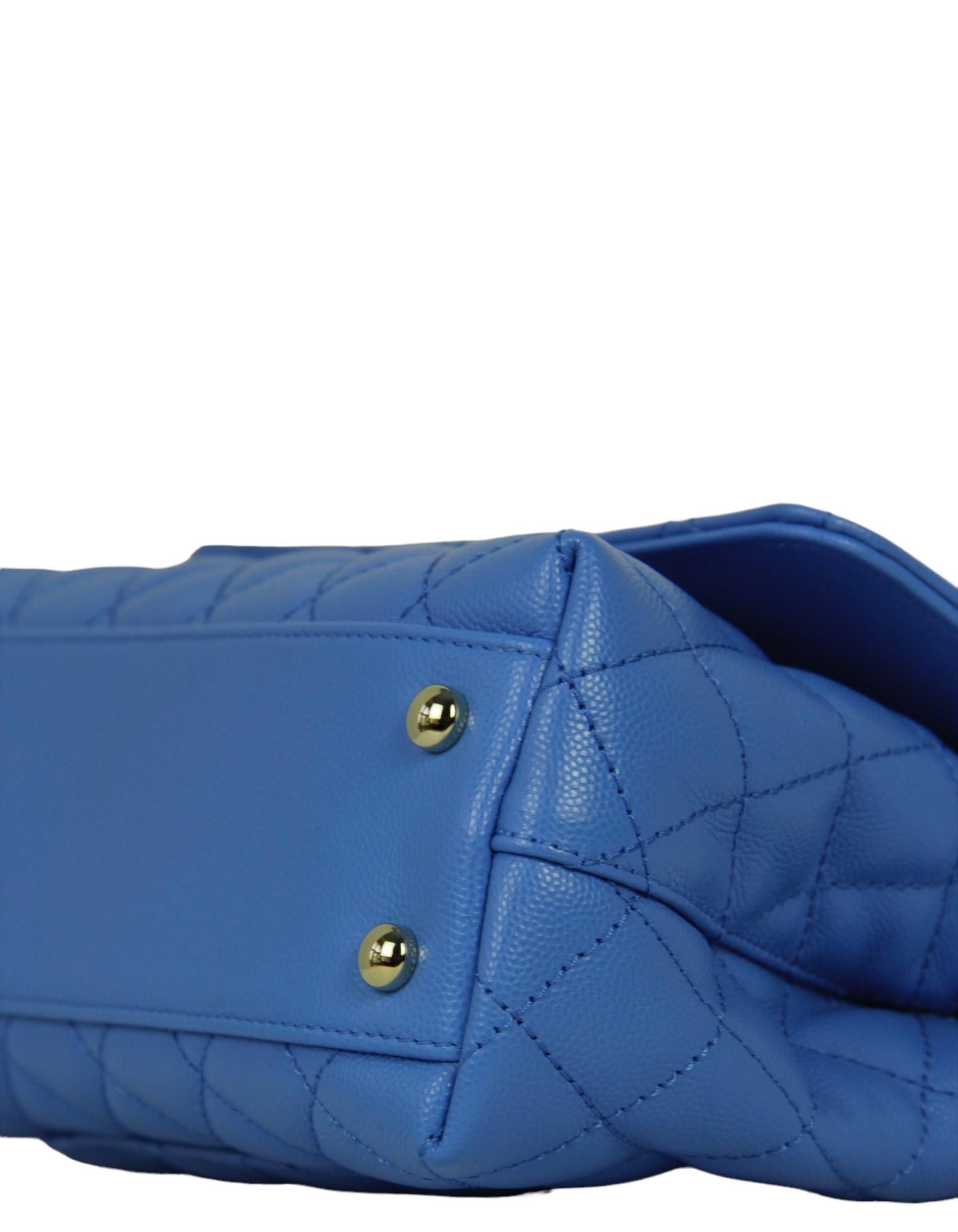 Women's Chanel 2024 Blue Quilted Caviar Leather Mini Coco Handle Flap Bag w/ Strap