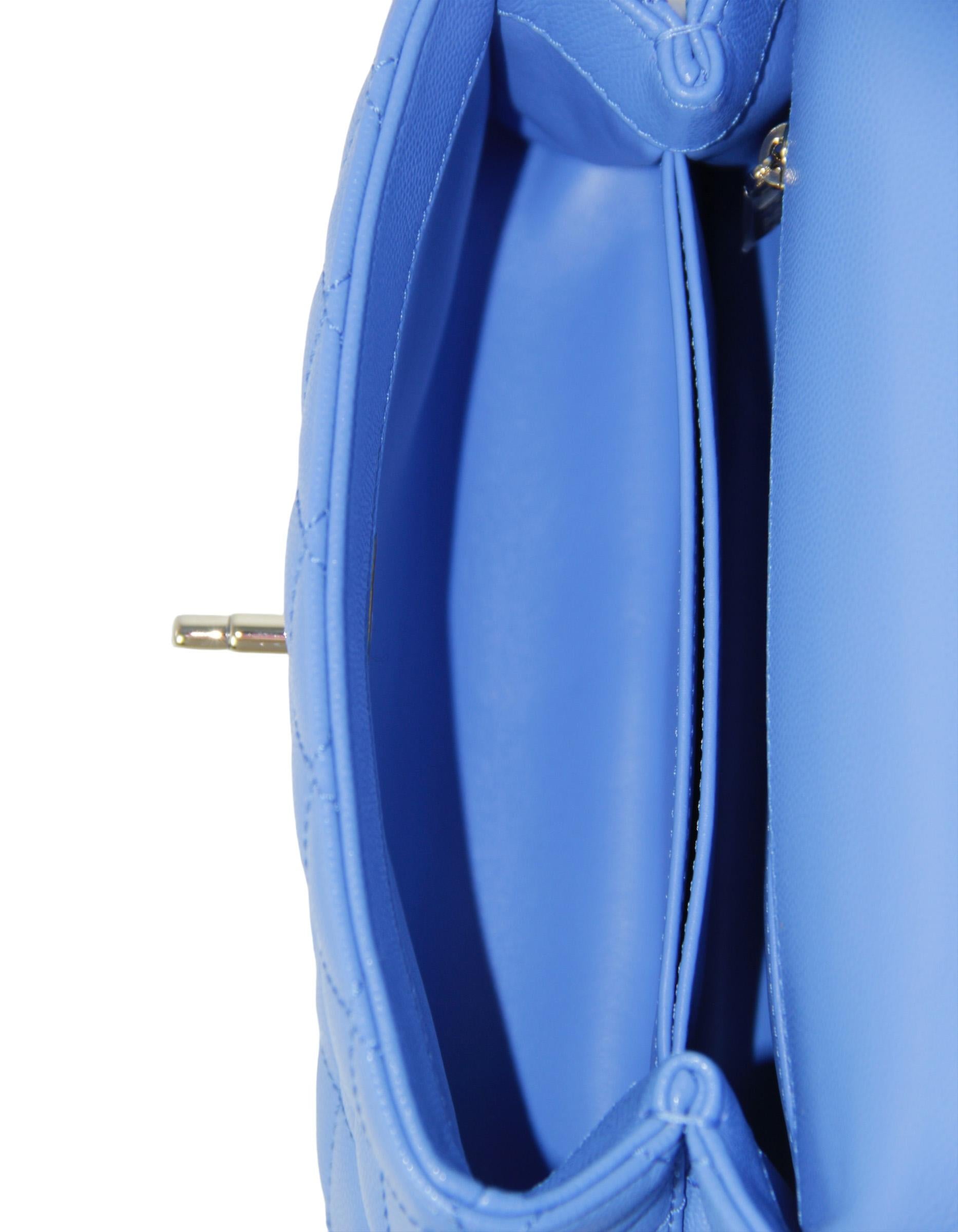 Chanel 2024 Blue Quilted Caviar Leather Mini Coco Handle Flap Bag w/ Strap 2