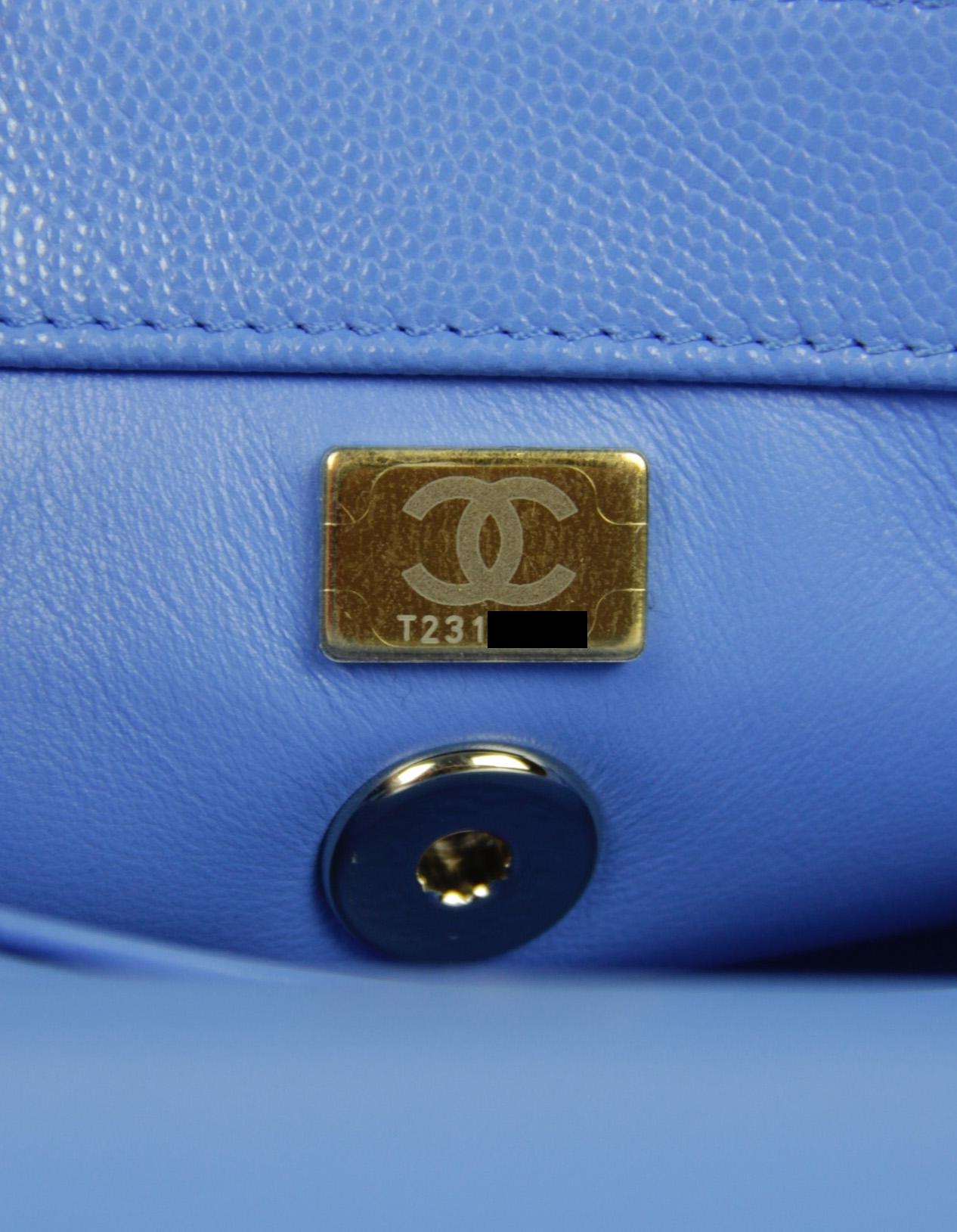 Chanel 2024 Blue Quilted Caviar Leather Mini Coco Handle Flap Bag w/ Strap 3