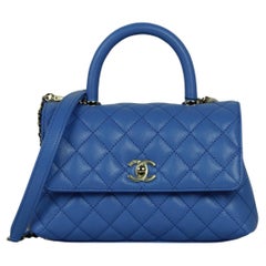 Chanel 2024 Blue Quilted Caviar Leather Mini Coco Handle Flap Bag w/ Strap