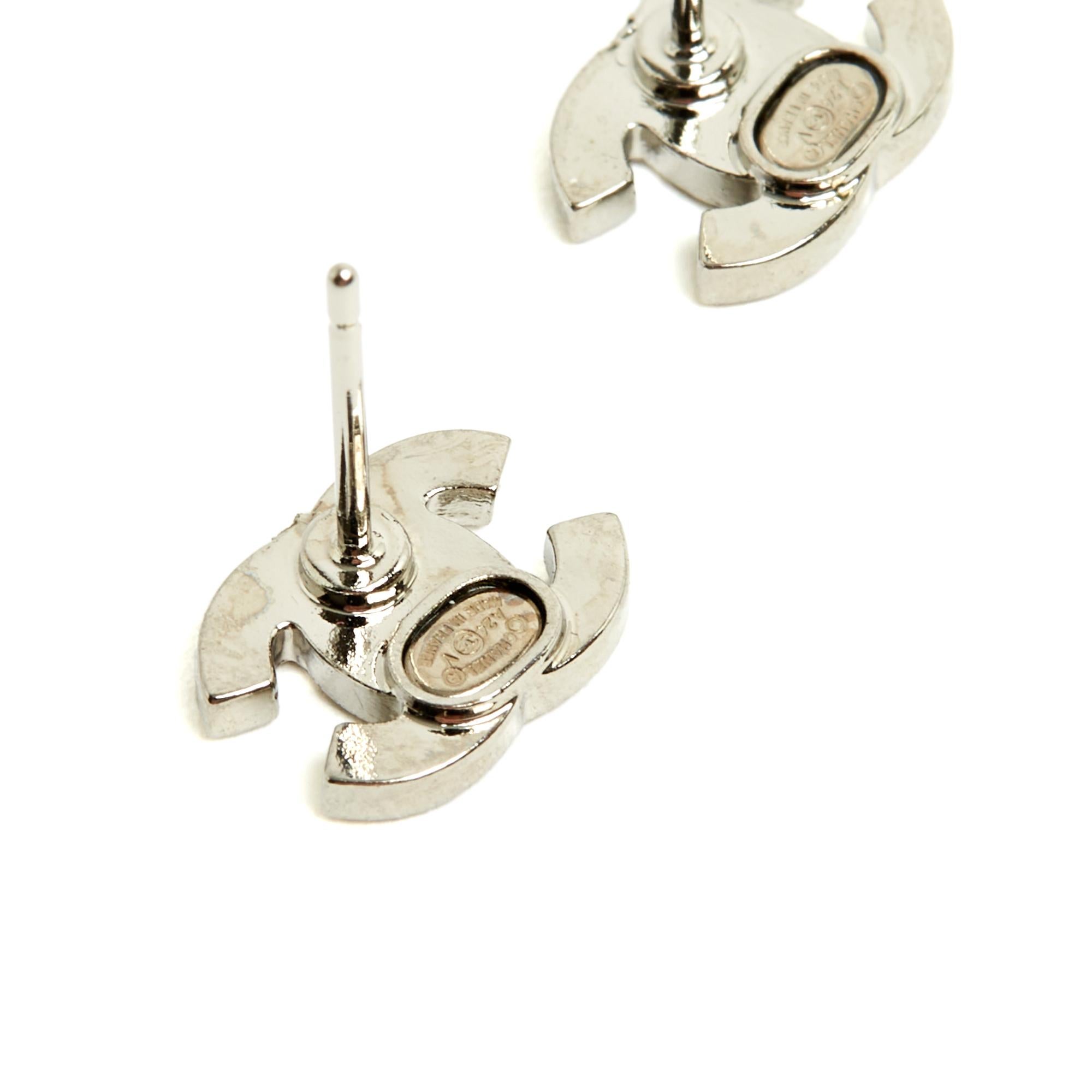 Brilliant Cut Chanel 2024 Boucles d'oreille Clous CC Silver Rhinestones Micro Earrings Studs For Sale