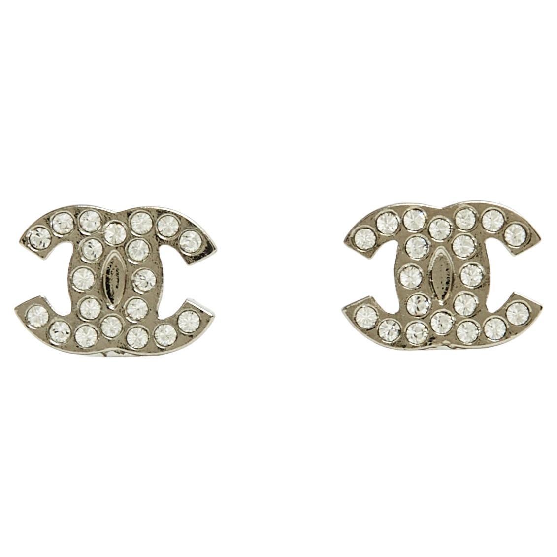 Chanel 2024 Boucles d'oreille Clous CC Silver Rhinestones Micro Earrings Studs For Sale