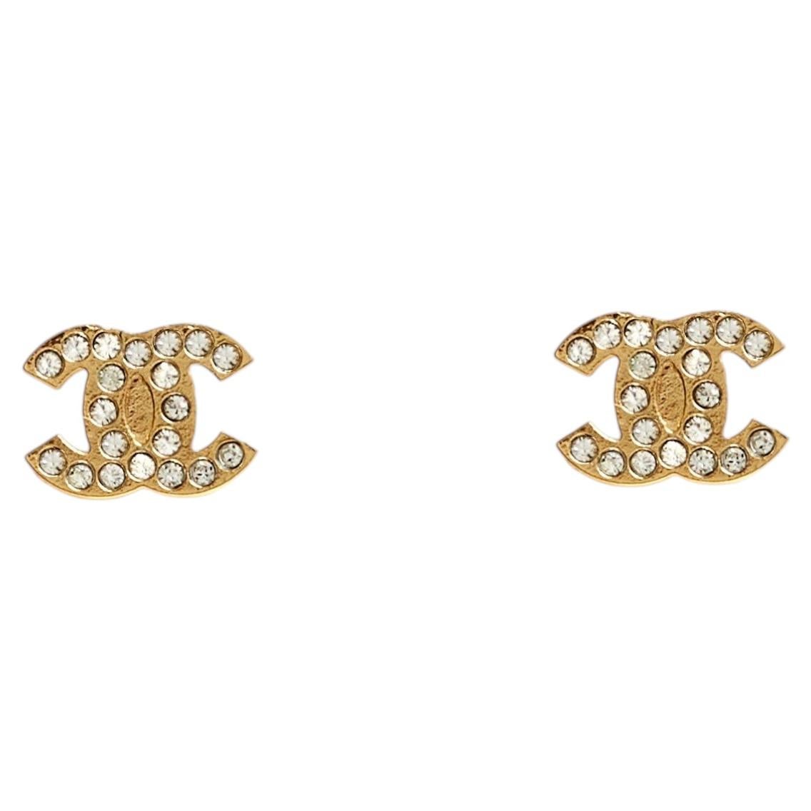 Chanel 2024 Boucles d'oreille Clous Golden CC Rhinestones Micro Earrings Studs