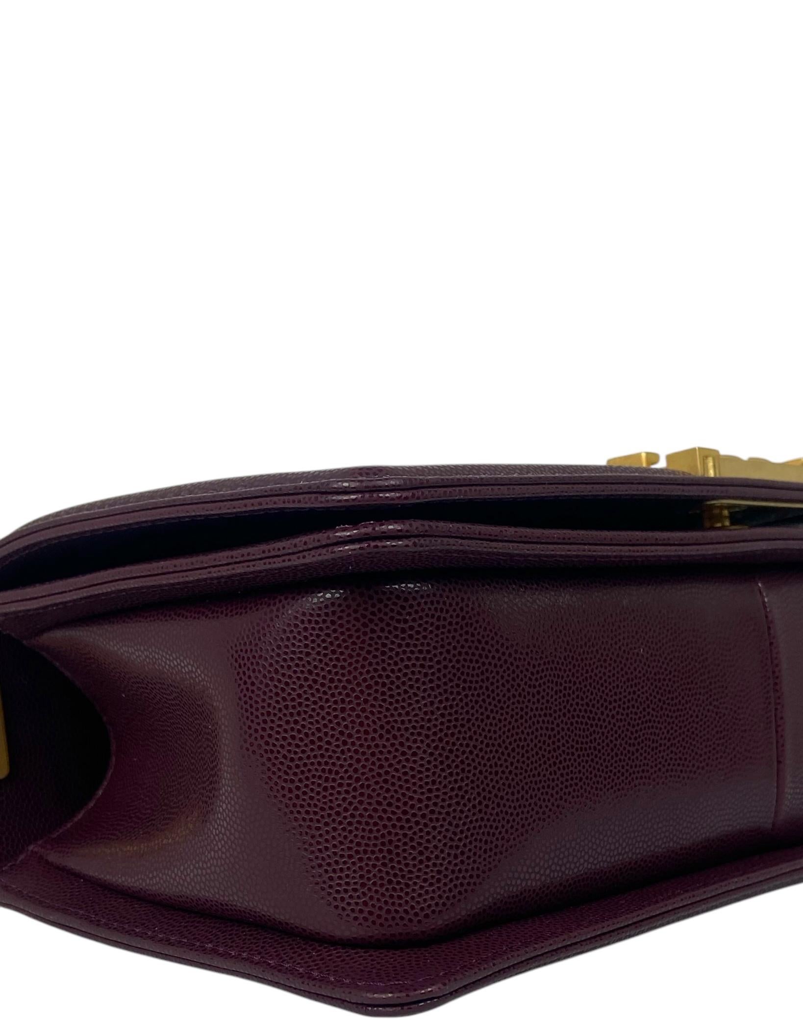 Women's Chanel 2024 Burgundy Caviar Leather Quilted Medium Top Handle Boy Bag