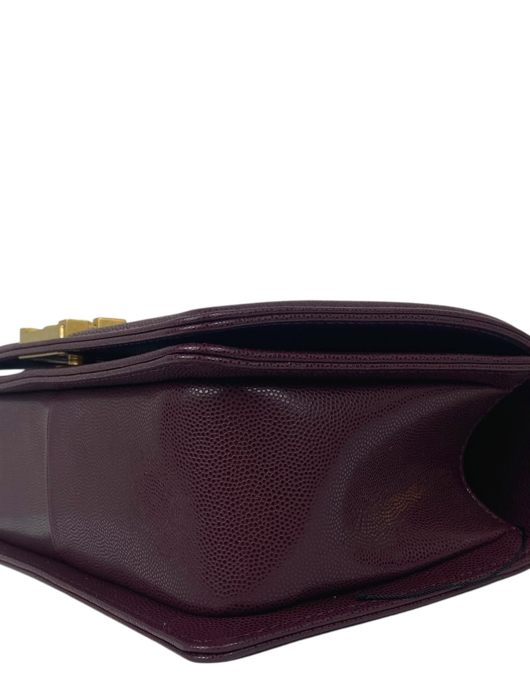 Chanel 2024 Burgundy Caviar Leather Quilted Medium Top Handle Boy Bag 1