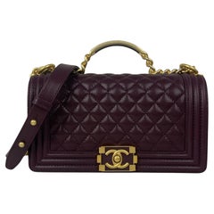 Chanel 2024 Burgundy Caviar Leather Quilted Medium Top Handle Boy Bag
