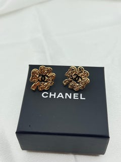Chanel 2024 Gold CC Clover Stud Earrings