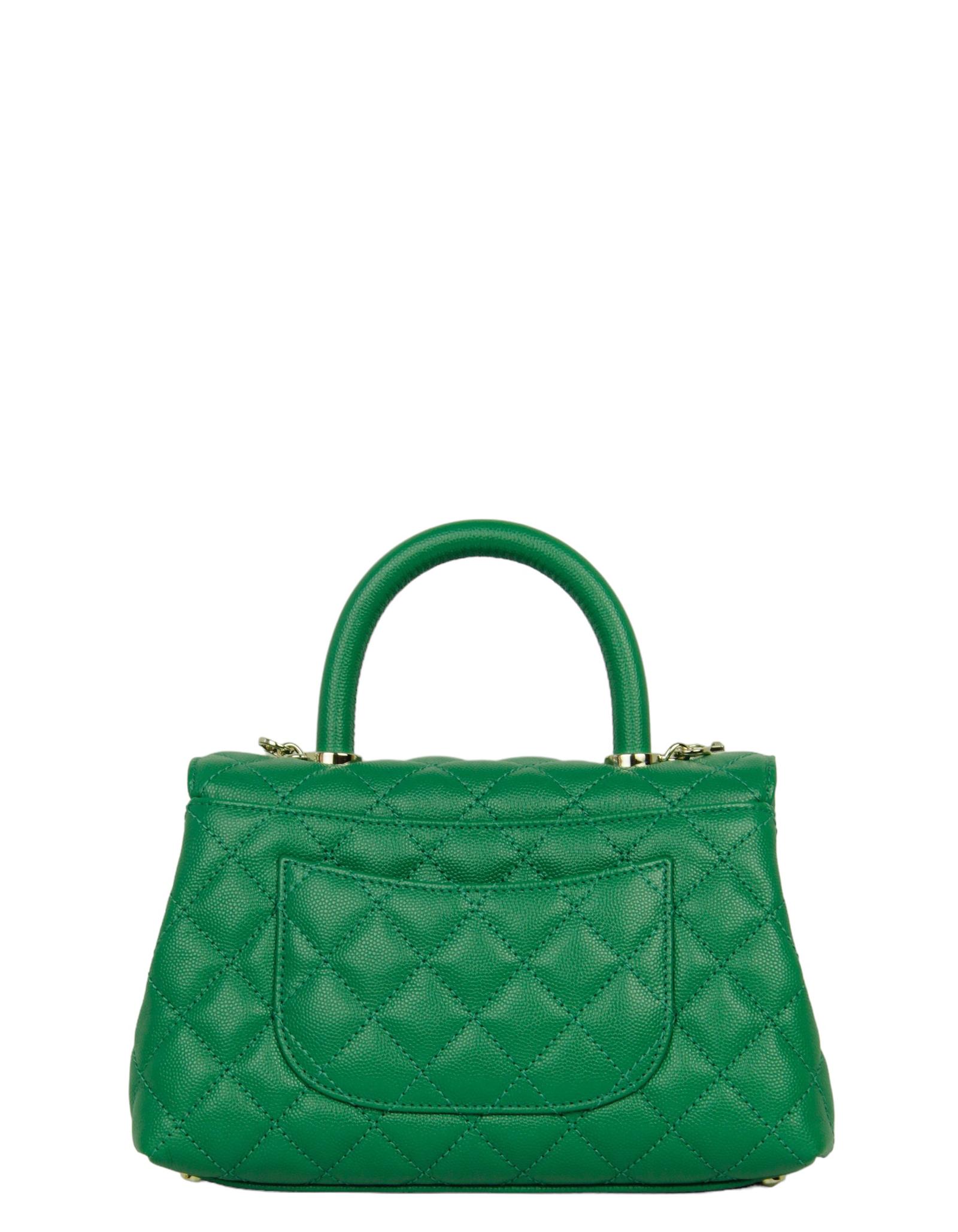 Chanel 2024 Green Caviar Leather Quilted Mini Coco Handle Flap Bag In New Condition For Sale In New York, NY