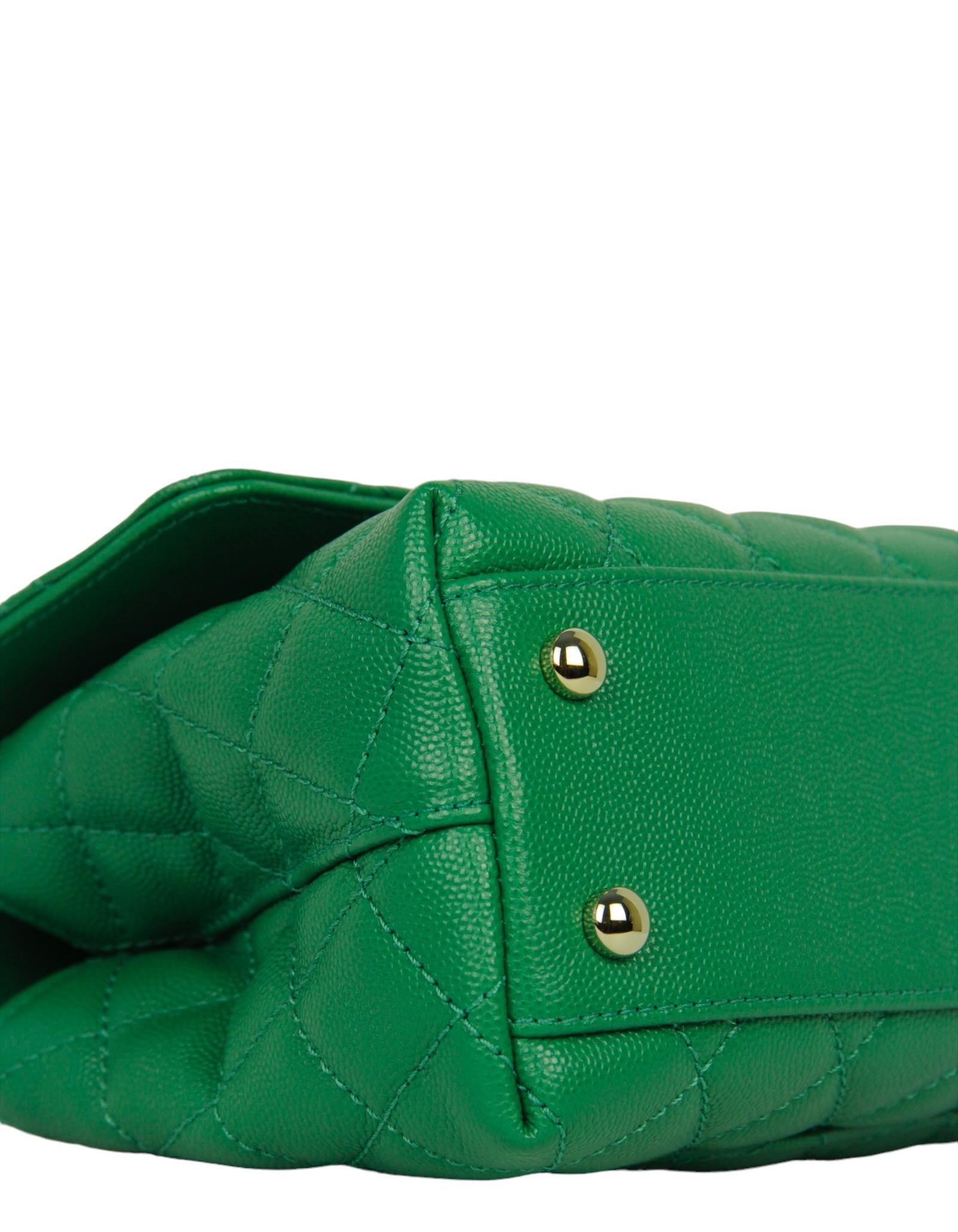 Women's Chanel 2024 Green Caviar Leather Quilted Mini Coco Handle Flap Bag For Sale